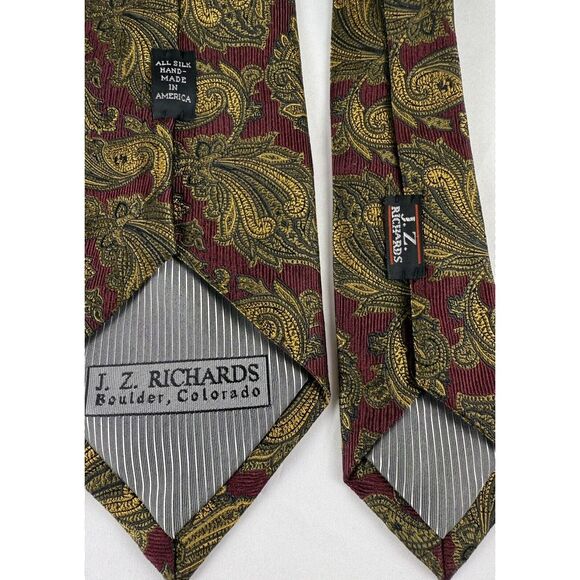 JZ RICHARDS Necktie Mens 100% Silk Tie Designer  58" Burgundy, Gold Tie Classic - Picture 10 of 12